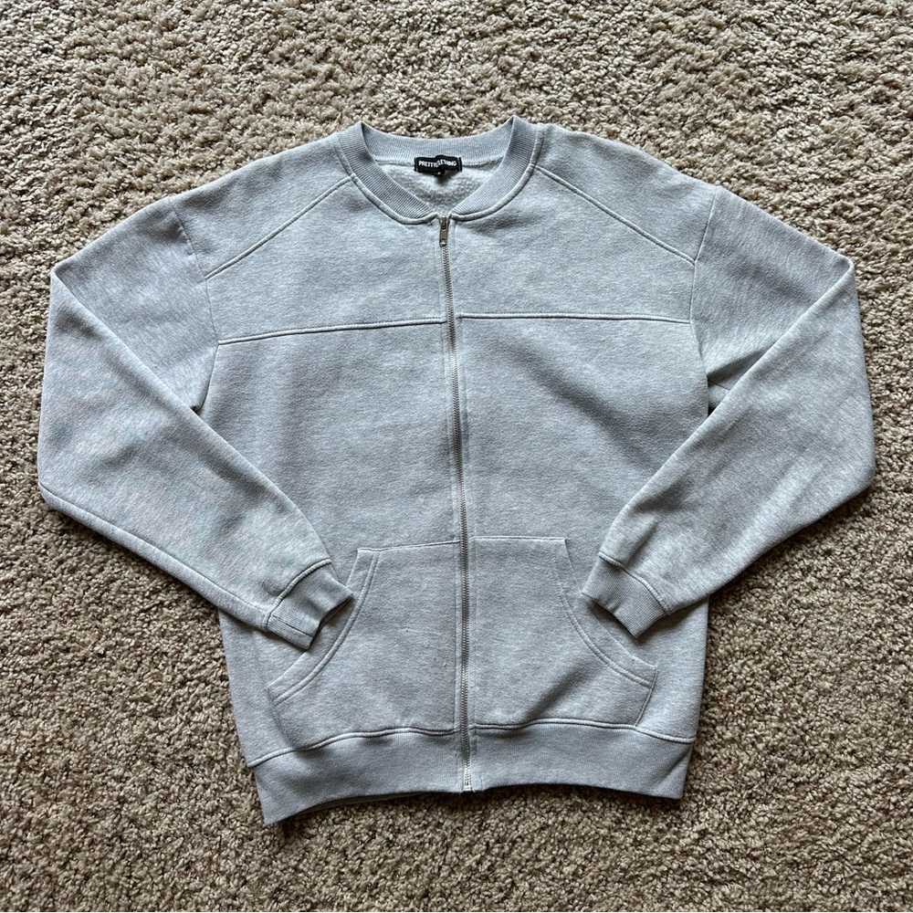 PrettyLittleThing Light Gray Zip-Up